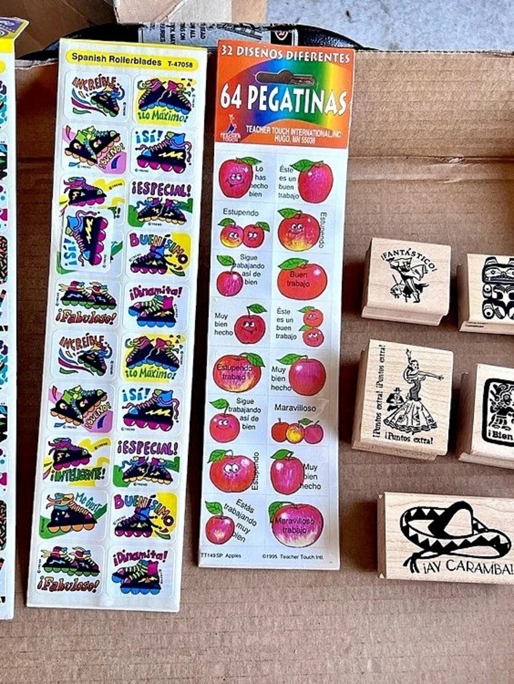 Wood Mounted Rubber Stamp & Stickers  Lot of Spanish Mixed Themes Vintage
